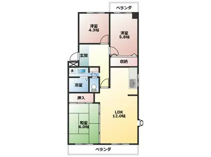 ボヌール扶桑(3LDK/2階)の間取り写真