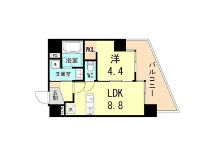 リノスタイル神戸下山手(1LDK/8階)の間取り写真