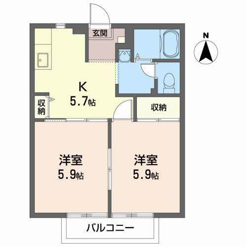 ローアン・アボードB棟(2K/1階)の間取り写真