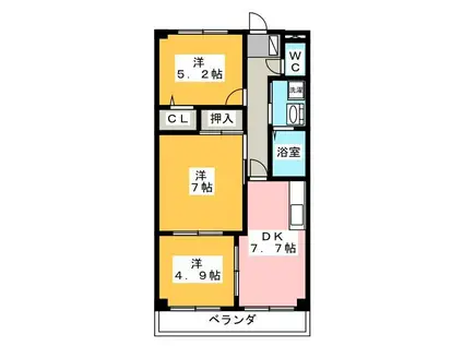 アクアハイツ(3DK/1階)の間取り写真