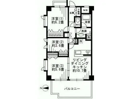 ラナイタウンルネッサンスオーキットノーザン(3LDK/2階)の間取り写真
