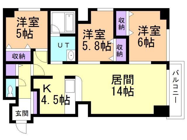 サンヴェール中央(3LDK/8階)の間取り写真
