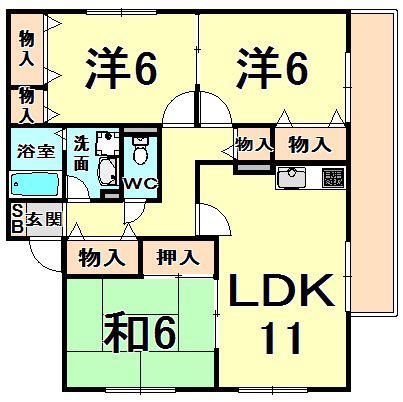 ハウゼ春日丘(3LDK/1階)の間取り写真