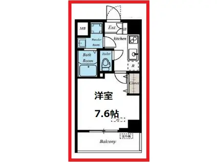 プルシアン(1K/6階)の間取り写真