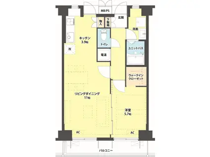 まちのもり本町田(1LDK/1階)の間取り写真