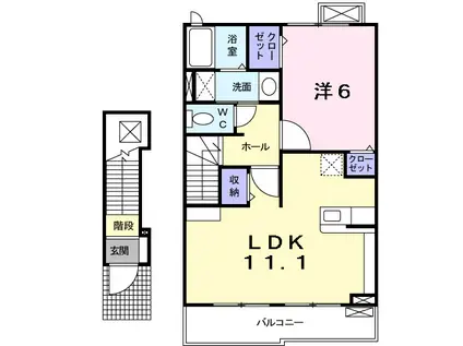 カーサ カルム(1LDK/2階)の間取り写真
