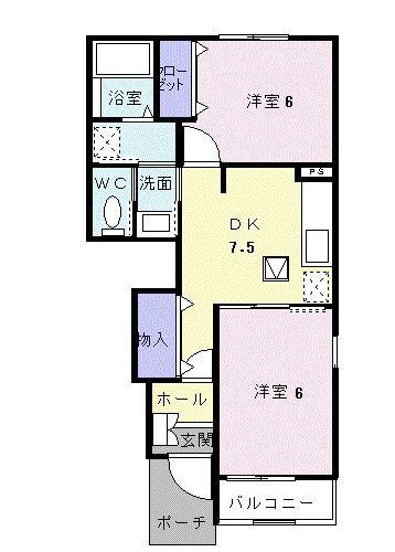 メルベーユオグラジII(2DK/1階)の間取り写真