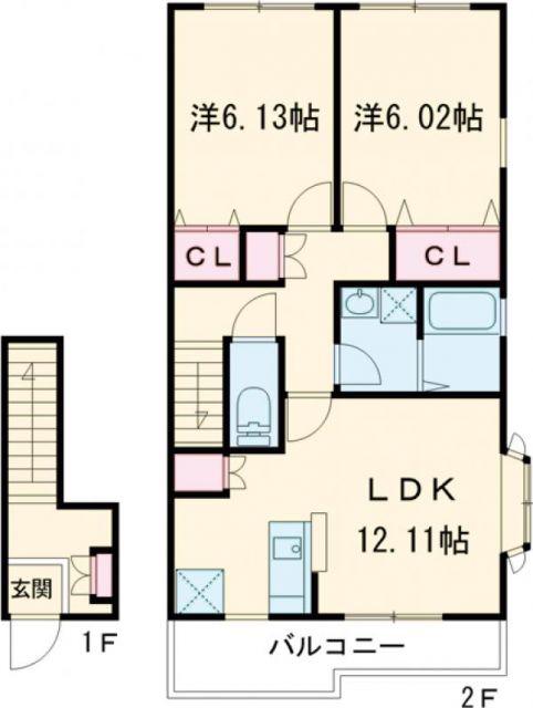 エスペランサ岩切(2LDK/2階)の間取り写真