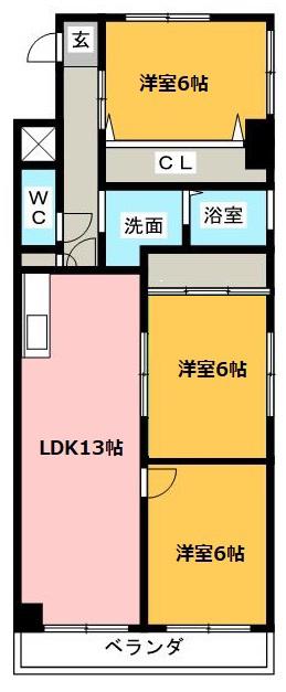 サンピア植田(3LDK/9階)の間取り写真