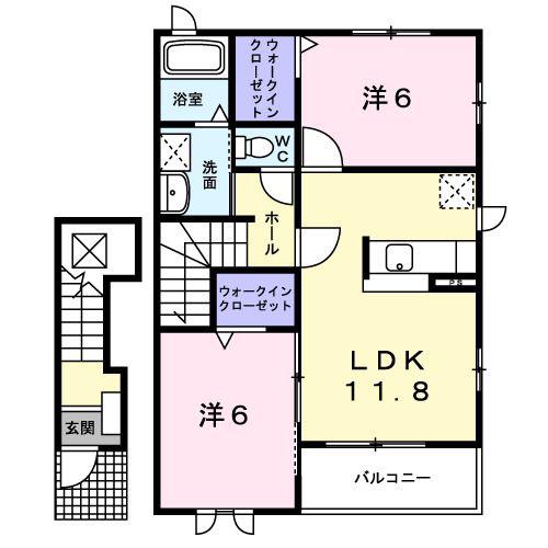 グランヒルB(2LDK/2階)の間取り写真