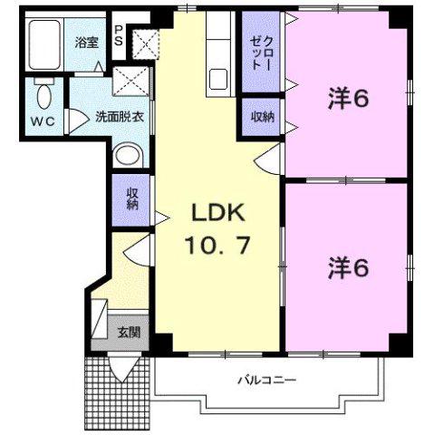 ピ-スコート(2LDK/1階)の間取り写真