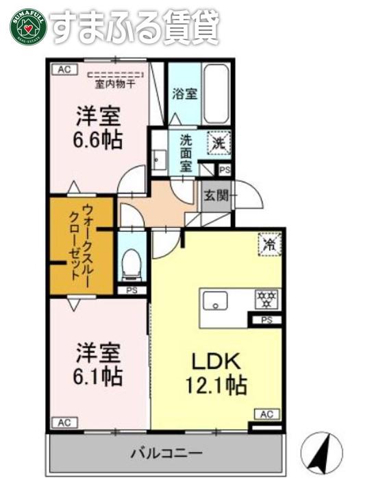 D-AVANCE二本木新町(2LDK/2階)の間取り写真