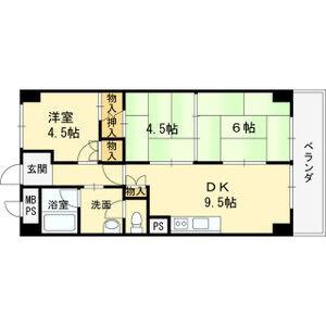 狭山ハウス2号館(3DK/2階)の間取り写真
