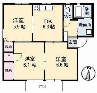 セントラルパークC棟(3DK/1階)の間取り写真