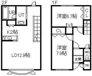 ボックスH棟(2LDK/1階)の間取り写真