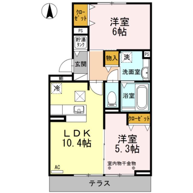 グランデタカオカ B(2LDK/1階)の間取り写真
