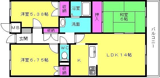 キャッスルコートイワキ(3LDK/6階)の間取り写真
