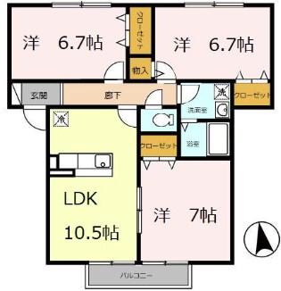 ソレイユ細江(3LDK/1階)の間取り写真