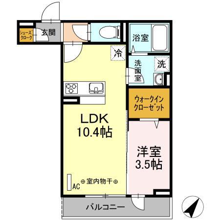 クレール相模原(1LDK/2階)の間取り写真
