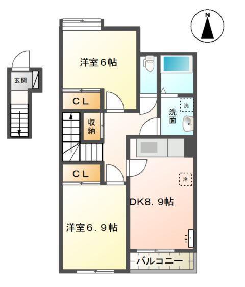 FELICIA壱番館(2DK/2階)の間取り写真