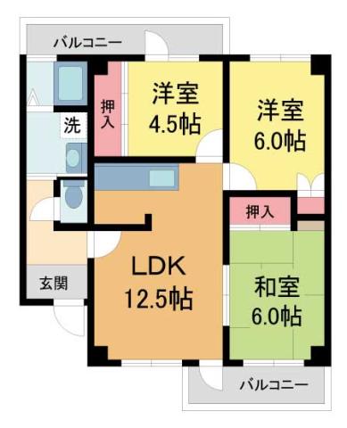 カーサ小浜(3LDK/3階)の間取り写真