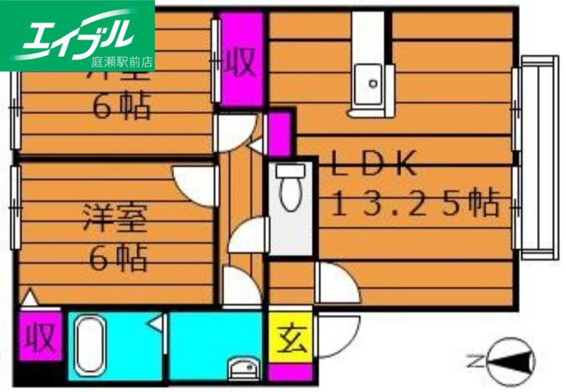 サンビレッジチェリオD棟(2LDK/2階)の間取り写真