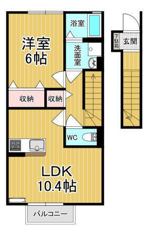 リェス ソーンツェ A(1LDK/2階)の間取り写真