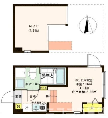 ハーモニーテラス東金町(ワンルーム/2階)の間取り写真