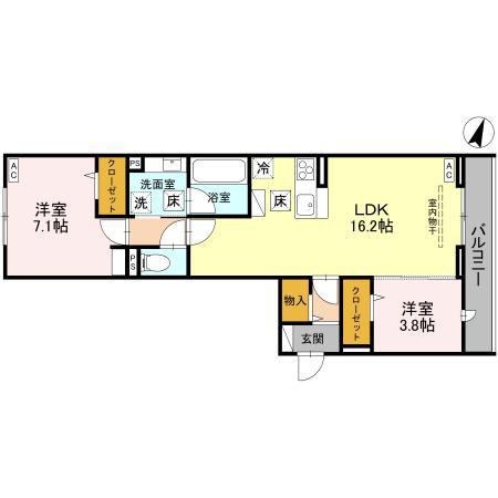 NOBLE RAFFINER戸塚東 A(2LDK/1階)の間取り写真