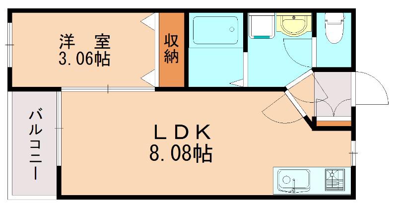 ソルヴェール馬出(1LDK/4階)の間取り写真