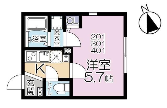 LIFE TOWN YOTSUGI(1K/4階)の間取り写真