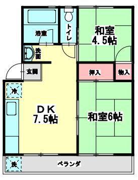 小嶋ハイム1号館(2DK/1階)の間取り写真