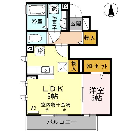 サウスタウンH.T(1LDK/1階)の間取り写真