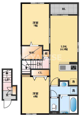 カームリー三城 A(2LDK/2階)の間取り写真