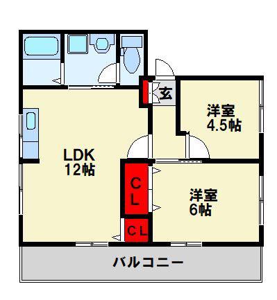 パールリバー浅川A(2LDK/2階)の間取り写真