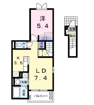 ヴァイオレット(1LDK/2階)の間取り写真