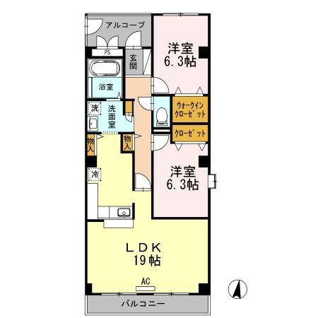 グランパルク(2LDK/3階)の間取り写真
