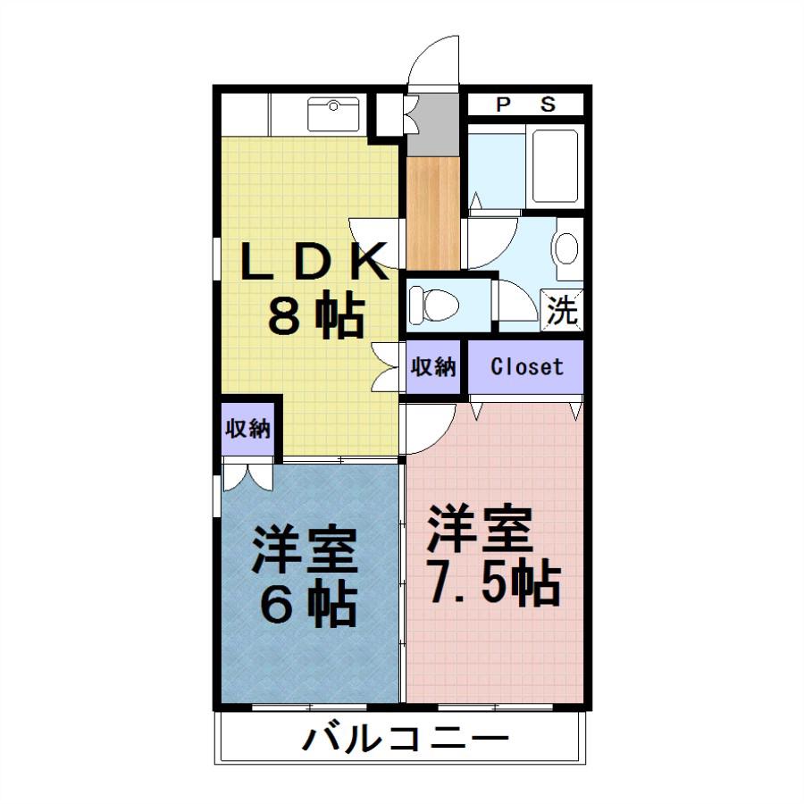 スペースK1(2LDK/3階)の間取り写真