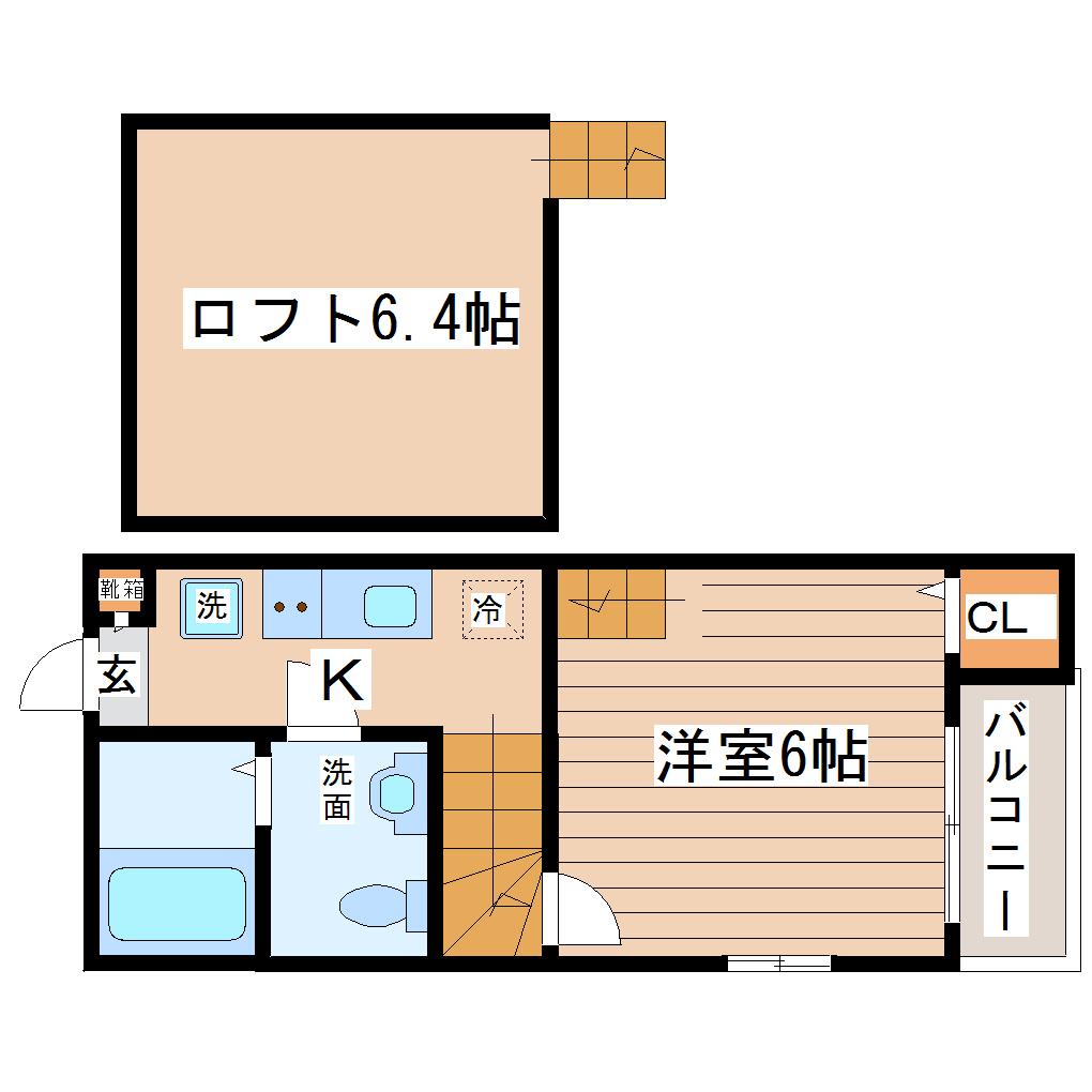 LUNA HOUSE II(1K/2階)の間取り写真