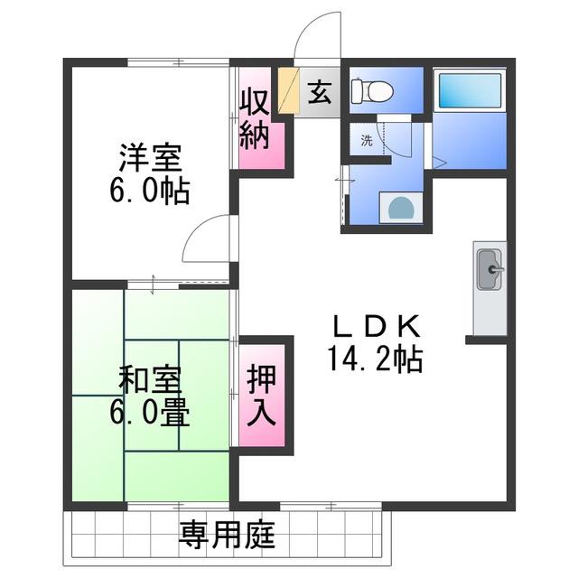 サンハイツ有功(2LDK/1階)の間取り写真
