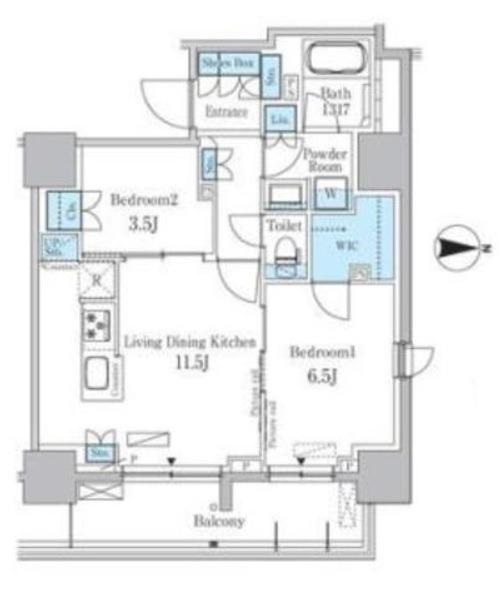 パークアクシス蔵前(2LDK/13階)の間取り写真