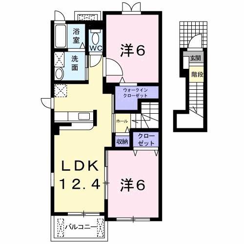 サンパティーク・パレスA(2LDK/2階)の間取り写真