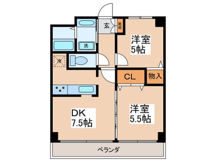 プラゼル豊島園(2DK/2階)の間取り写真