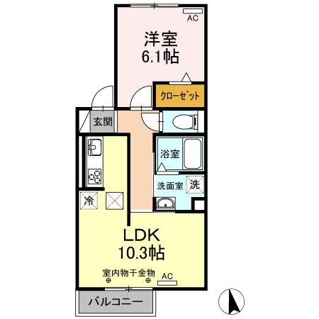 グレースタウン江南 F(1LDK/1階)の間取り写真