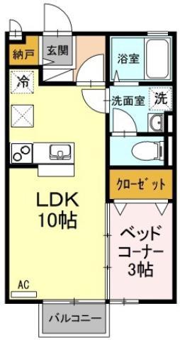 ヴィラセゾン III(1LDK/1階)の間取り写真