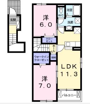 フランプロムナード I(2LDK/2階)の間取り写真