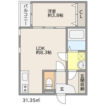 イルシオン戸畑(1LDK/2階)の間取り写真