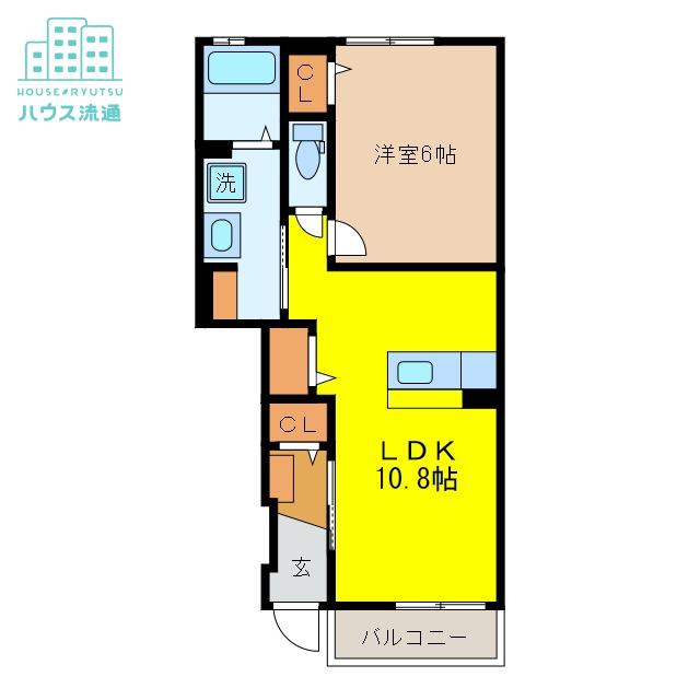 ヒルズ1.小野B(1LDK/1階)の間取り写真