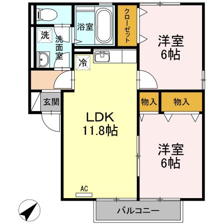 リヴェール・モリ B棟(2LDK/2階)の間取り写真