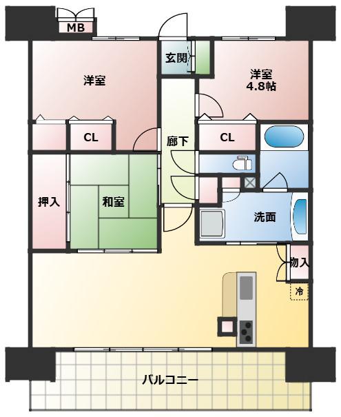 ポレスター中市セントラルシティ(3LDK/11階)の間取り写真